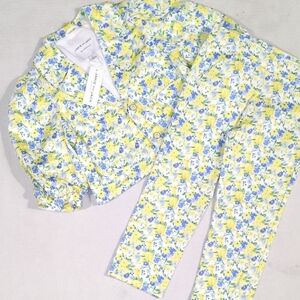 Janie and Jack Sunny Garden Yellow  Blue Floral Easter Blazer and Pants Girls 6